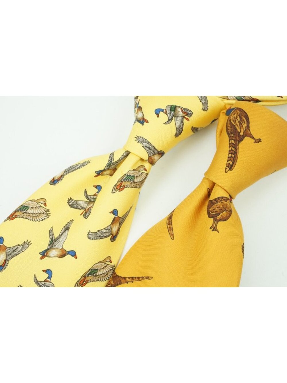 Trevelyan Pair of Pheasant and Mallard Bird Shooting Hunting Yellow Silk Ties